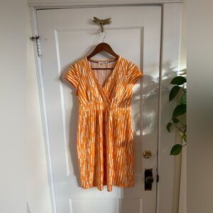 Boden Women’s Jersey Day Dress V-Neck Orange Print Cap Sleeve Size 6P